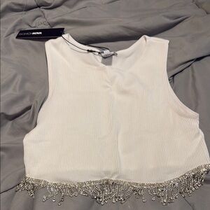 Fashion Nova White Embellished Crop Tank Top